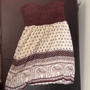 Empyre Strapless Burgundy and Cream Elephant Print Dress